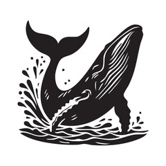 Majestic Humpback Whale Breaching the Ocean Surface A Powerful Silhouette of Marine Life in Monochrome Splendor