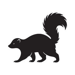 Silhouette of a Skunk Walking with its Bushy Tail Up High a Simple Design Great for Logos and Emblems