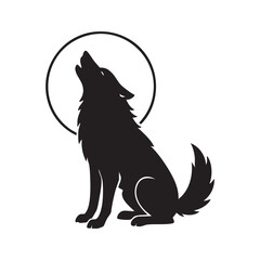 Silhouette of a Howling Wolf Against a Full Moon Symbolic and Evocative Art Piece with Minimalist Design