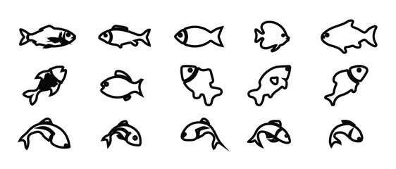 Fish icons set , fish silhouettes ,Seafood icons, fishing symbols, outline fish icons, ocean symbol or logovector illustration EPS 10.