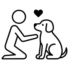 Obraz premium Line icon of person with dog and heart symbolizing pet care love and companionship