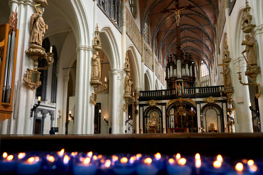 Bruges, Belgium &ndash; September 13, 2024 &ndash; Church of our Lady Onze-Lieve-Vrouwekerk Interior. Light streams in from windows inside the Onze Lieve Vrouwekerk or Church of Our Lady in Bruges, Belgium.
