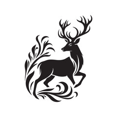 Majestic Stag in Elegant Silhouette a Symbol of Nature and Wildlife with Artistic Floral Ornamentation