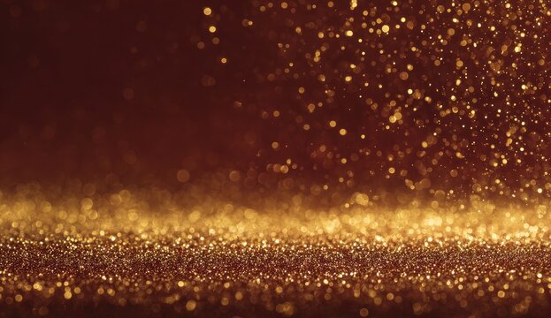 Golden glitter sparkles on a dark maroon background