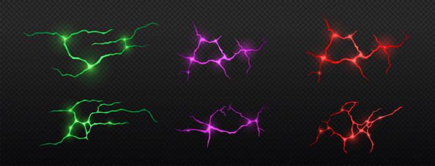 Abstract volcanic lava texture with cracks and colorful magma glow in purple, green and red colors © Serhii Bielik