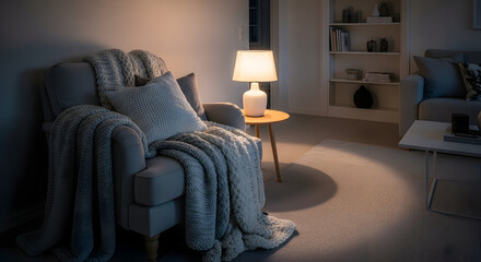 Cozy Home Interior Embracing Comfort Featuring Chair Lamp And Soft Blanket