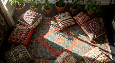 Cozy Home With Rugs, Pillows, And Plants Creates A Warm, Inviting Ambience