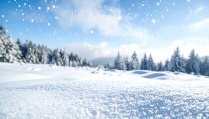 Snowy mountain landscape in soft focus
