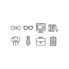 Bow tie glasses computer books balloons tie briefcase C V document eyeglasses monitor