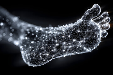 A foot connected to a network, symbolizing digital fotprints and online presene, Represent the idea of dgital footprints and theirimpact on online privacy