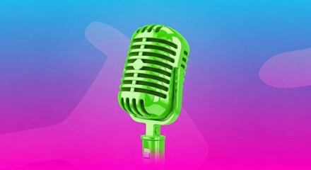 Abstract Lime Green Retro Microphone on Vibrant Gradient Background