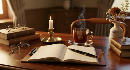 Cozy Interior Scene Depicting Comfort, Literature, And Literary Pursuit in Warm Light