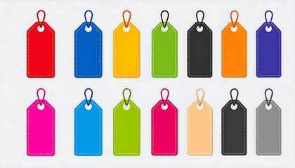 Collection of colorful price tags, featuring a variety of vibrant hues and simple design, ideal for showcasing product information or discounts.