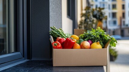 Delivering fresh meal ingredients home kitchen food box urban environment close-up view convenient meal prep solutions