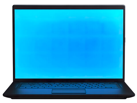 Sleek Modern Black Laptop with a Vibrant Blue Blank Screen, Facing Front, a Transparent Png Cutout Image for Digital Design and Mockups