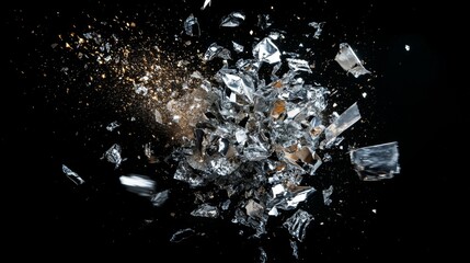 Festive confetti explosion party venue visual content dark environment high-angle view metallic pieces for celebration