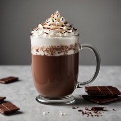 Hot chocolate with cream and sprinkles, cozy winter studio drink photo.