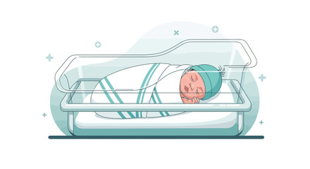 Illustration of a Newborn Sleeping Peacefully in a Hospital Crib