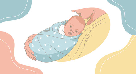 Illustration of a parent holding a sleeping newborn baby, focused on love and care