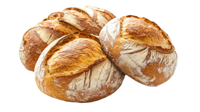 a stack of sourdough bread buns isolated on white background freshly baked out of the oven, isolated PNG