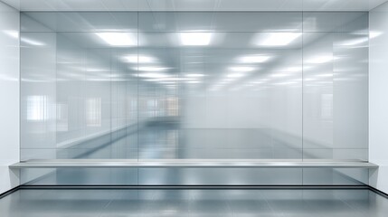 Obraz premium Empty white interior with glossy wall and tile floor – modern clean space concept