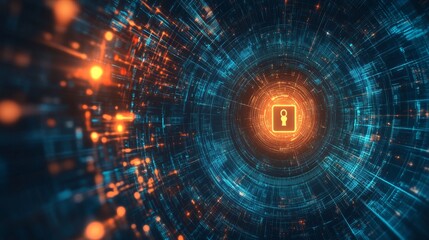 Obraz premium Securing digital assets a glowing lock icon in a high-tech network environment