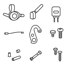Gear Shift Components. Outline style icon of Gear Shift Hardware: trigger shifter, bar-end shifter, electronic Di2 junction, shift
