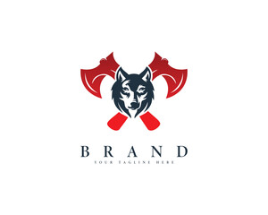 Ferocious wolf head emblem with crossed battle axes symbolic of strength power and danger