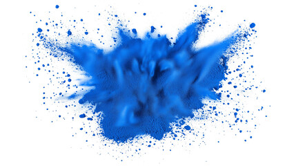 Fototapeta premium vibrant and dynamic blue powder burst on white background with tiny particles in air, isolated on white background - Hi res PNG