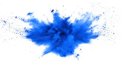 artistic blue powder burst in air on white background, isolated vector PNG