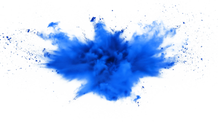 artistic blue powder burst in air on white background, isolated vector PNG