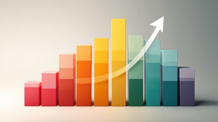 Vibrant Colorful Bar Graph Illustration with an Ascending Arrow Ideal for Motivational and Business Presentations, Boosting Positivity and Confidence.