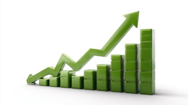 A Captivating Histogram Bar Chart Illustration with a Soaring Green Arrow Boosts Business Analysis and Visualizes Data Successfully.