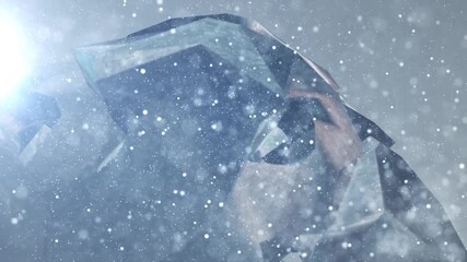 A macro close-up of a blue ice cube splashing in a clear glass of water with a frozen, abstract texture - Powered by Adobe