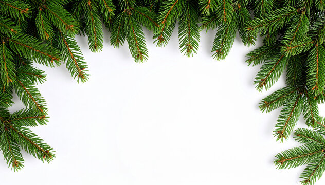 Garland of green fir branches on a transparent background. Vector Christmas decoration in the form of a garland with pine trees and evergreen plants. PNG illustration