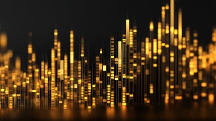 Vibrant City Skyline at Dusk Golden Financial Charts Illumination, Ideal for Modern Marketing and HighEnergy Campaigns, Inspires Innovation.