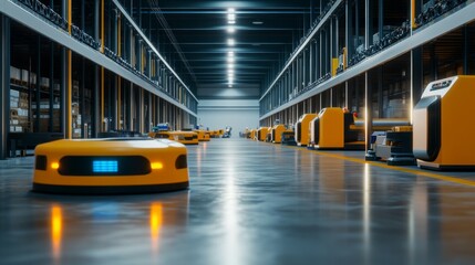 Automated robots optimize operations in a high-tech warehouse environment for efficient inventory management