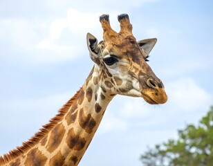 Naklejka premium Close-up of a giraffe's head and neck