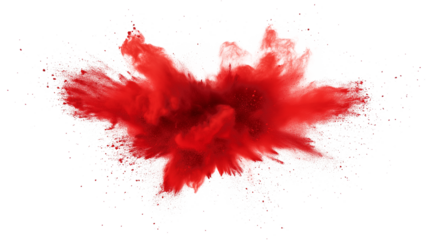 vibrant red paint explosion on white background, dynamic red powder splash PNG
