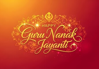 Elegant Happy Guru Nanak Jayanti design with golden floral elements for holiday celebration poster