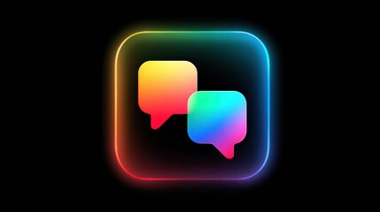 Naklejka premium Modern Communication Icons Glowing on a Dark Background With Vibrant Colors Representing Messaging and Social Interaction in the Digital Age
