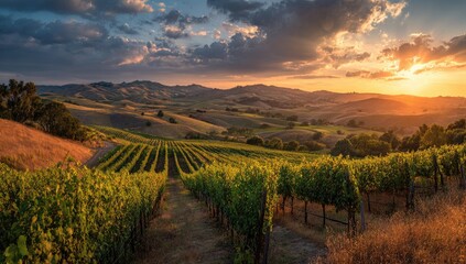 Fototapeta premium Vineyards at sunset, rolling hills