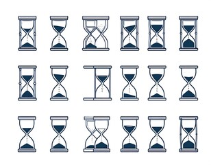 Collection of outlined hourglass icons in various stages