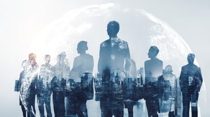 Vibrant Business Team Gathering before a Striking Digital Globe, Empowering Collaboration and Innovation.