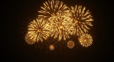 Golden fireworks display against a black night sky festive celebration background