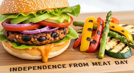 Vegetarian burger with grilled vegetables celebrating independence from meat day: a healthy and tasty alternative for conscious eating