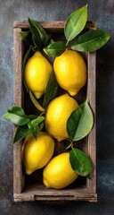 Fresh lemons in a rustic wooden crate (1)