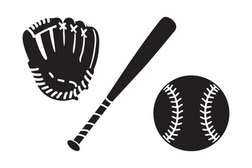Baseball bat glove and ball silhouette