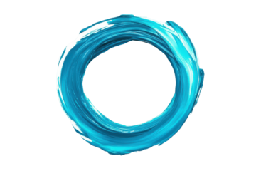 Blue water ring isolated on transparent background. Turquoise round circle ring in brush stroke shape isolated on white background.