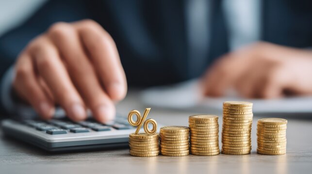 Person Focused on Financial Management, Counting Money with Calculator Perfect for Business and Investment Projects, Evoking a Sense of Control and Success.